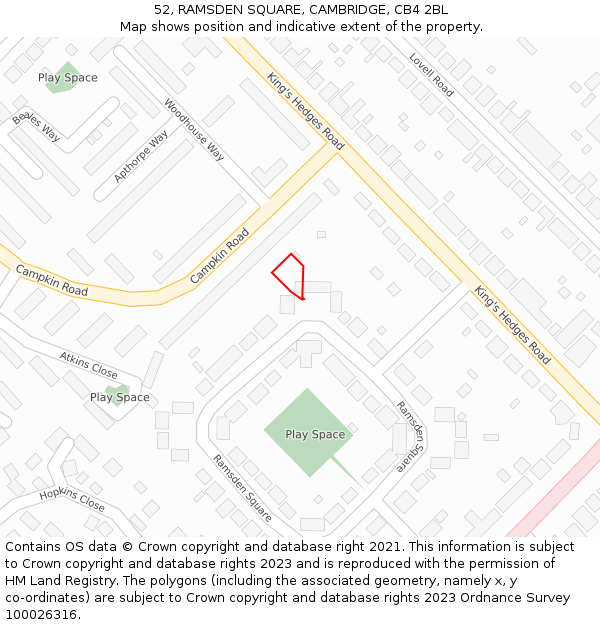 52, RAMSDEN SQUARE, CAMBRIDGE, CB4 2BL: Location map and indicative extent of plot