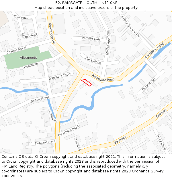 52, RAMSGATE, LOUTH, LN11 0NE: Location map and indicative extent of plot