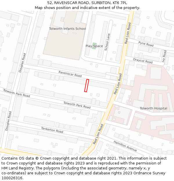 52, RAVENSCAR ROAD, SURBITON, KT6 7PL: Location map and indicative extent of plot