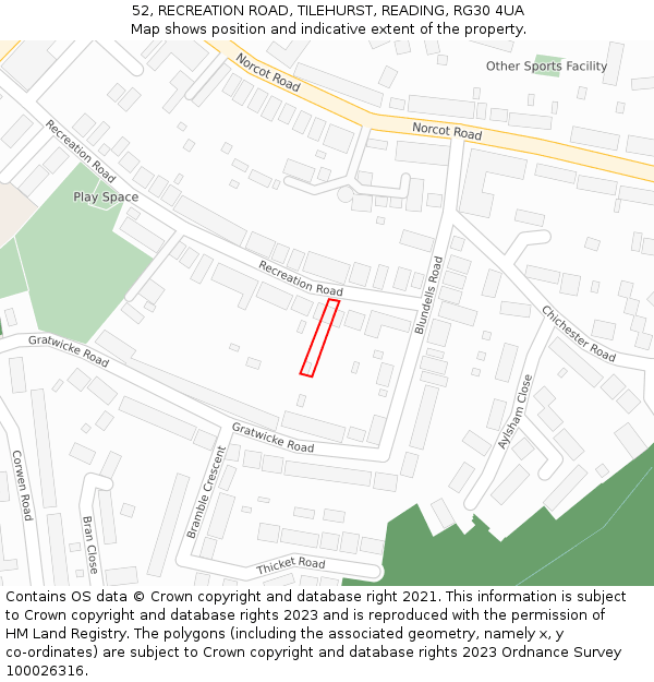 52, RECREATION ROAD, TILEHURST, READING, RG30 4UA: Location map and indicative extent of plot