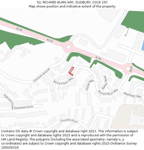 52, RICHARD BURN WAY, SUDBURY, CO10 1SY: Location map and indicative extent of plot