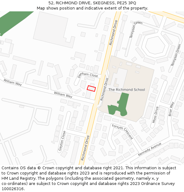 52, RICHMOND DRIVE, SKEGNESS, PE25 3PQ: Location map and indicative extent of plot