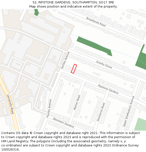 52, RIPSTONE GARDENS, SOUTHAMPTON, SO17 3RE: Location map and indicative extent of plot
