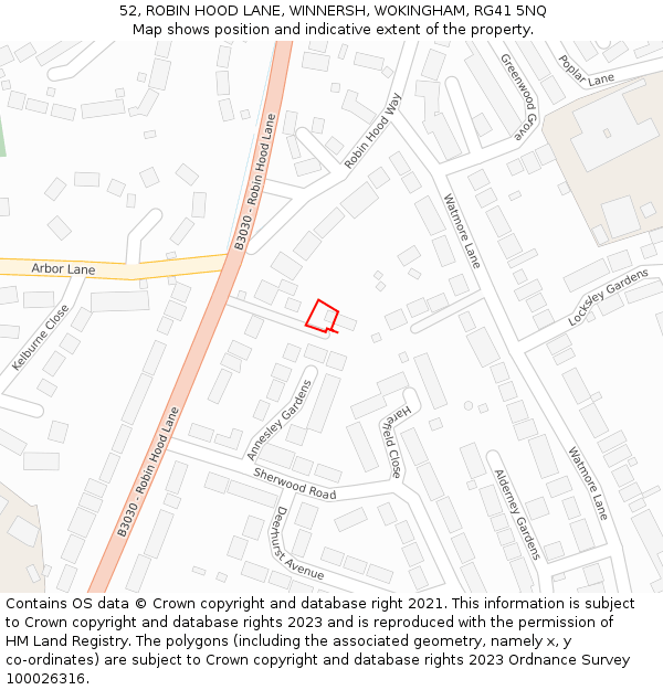 52, ROBIN HOOD LANE, WINNERSH, WOKINGHAM, RG41 5NQ: Location map and indicative extent of plot