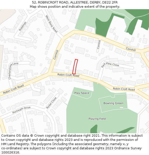 52, ROBINCROFT ROAD, ALLESTREE, DERBY, DE22 2FR: Location map and indicative extent of plot