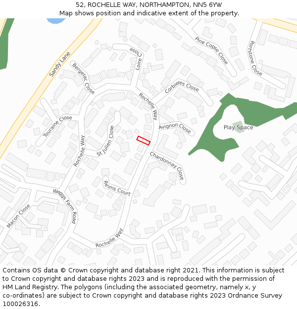 52, ROCHELLE WAY, NORTHAMPTON, NN5 6YW: Location map and indicative extent of plot