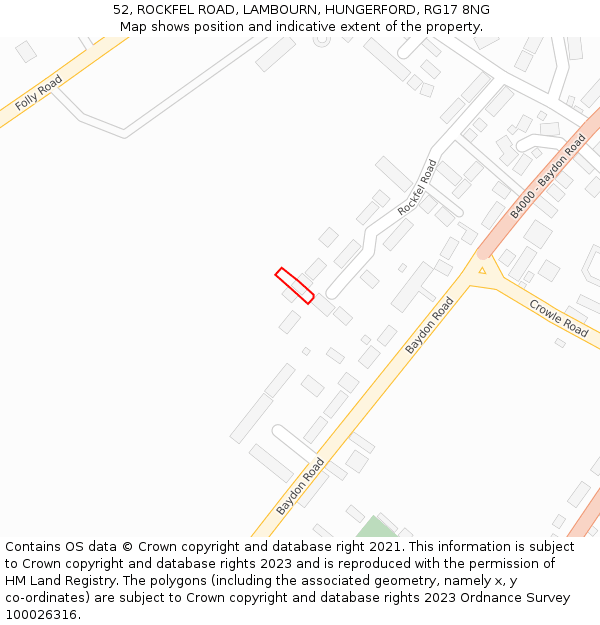 52, ROCKFEL ROAD, LAMBOURN, HUNGERFORD, RG17 8NG: Location map and indicative extent of plot