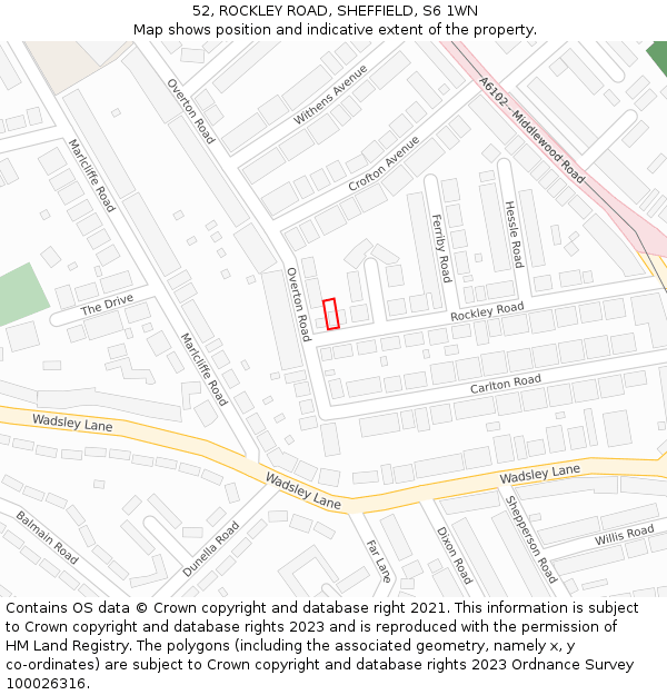 52, ROCKLEY ROAD, SHEFFIELD, S6 1WN: Location map and indicative extent of plot