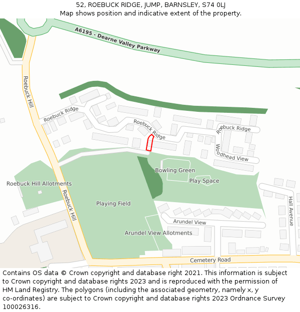 52, ROEBUCK RIDGE, JUMP, BARNSLEY, S74 0LJ: Location map and indicative extent of plot
