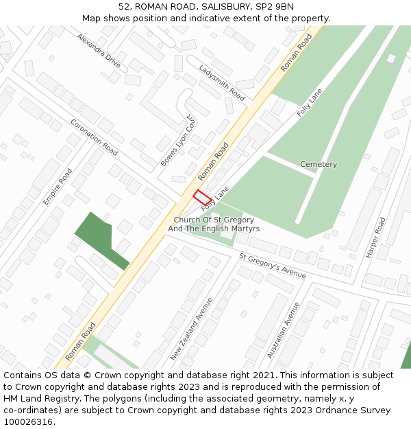 52, ROMAN ROAD, SALISBURY, SP2 9BN: Location map and indicative extent of plot