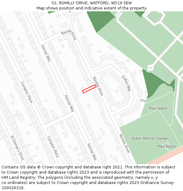 52, ROMILLY DRIVE, WATFORD, WD19 5EW: Location map and indicative extent of plot