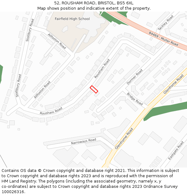 52, ROUSHAM ROAD, BRISTOL, BS5 6XL: Location map and indicative extent of plot