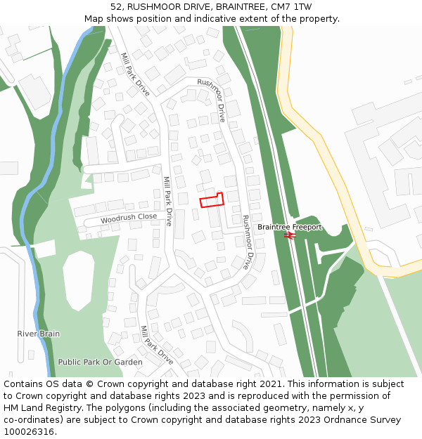 52, RUSHMOOR DRIVE, BRAINTREE, CM7 1TW: Location map and indicative extent of plot