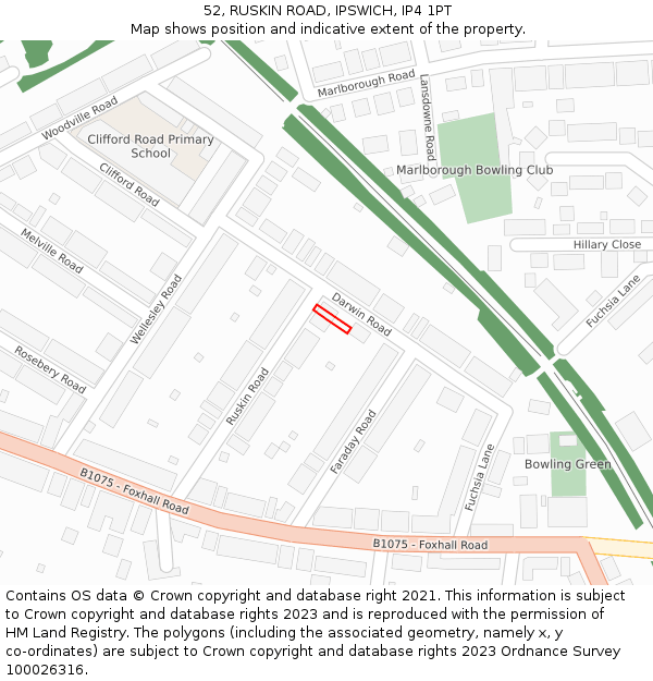 52, RUSKIN ROAD, IPSWICH, IP4 1PT: Location map and indicative extent of plot