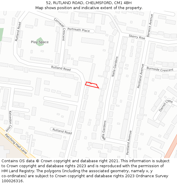 52, RUTLAND ROAD, CHELMSFORD, CM1 4BH: Location map and indicative extent of plot