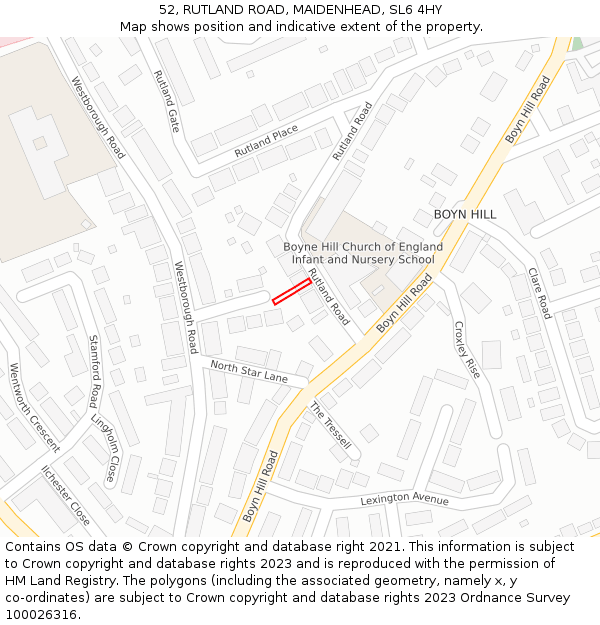52, RUTLAND ROAD, MAIDENHEAD, SL6 4HY: Location map and indicative extent of plot