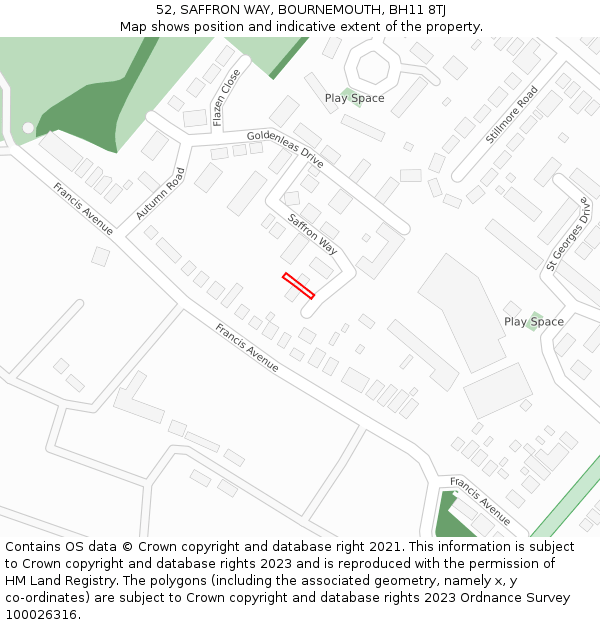 52, SAFFRON WAY, BOURNEMOUTH, BH11 8TJ: Location map and indicative extent of plot