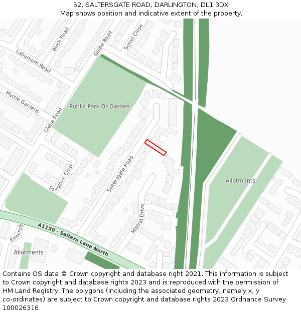 52, SALTERSGATE ROAD, DARLINGTON, DL1 3DX: Location map and indicative extent of plot