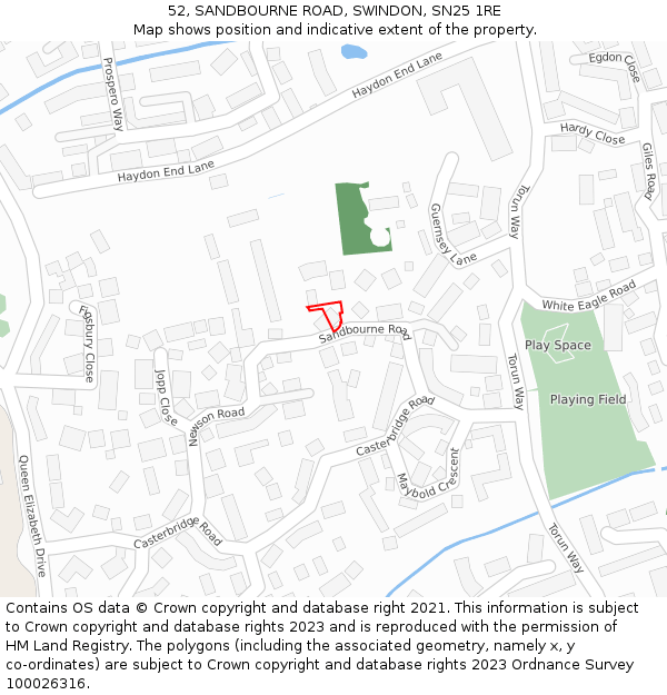 52, SANDBOURNE ROAD, SWINDON, SN25 1RE: Location map and indicative extent of plot