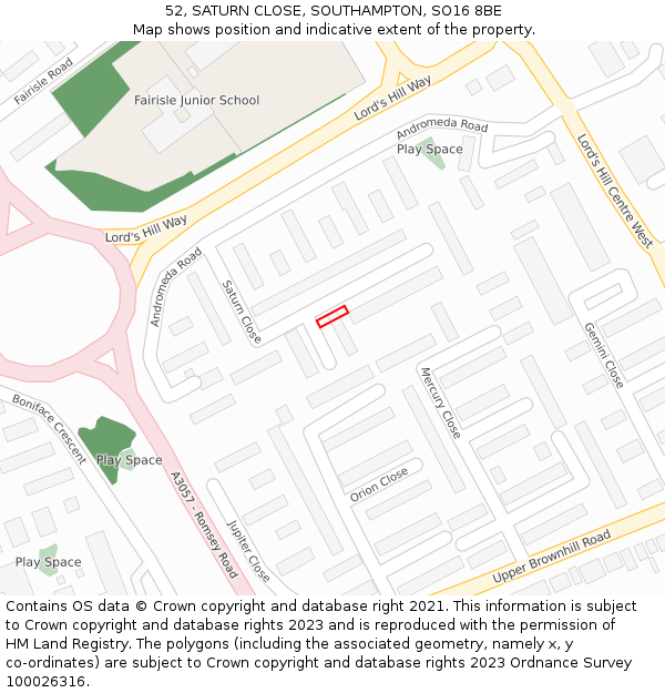 52, SATURN CLOSE, SOUTHAMPTON, SO16 8BE: Location map and indicative extent of plot
