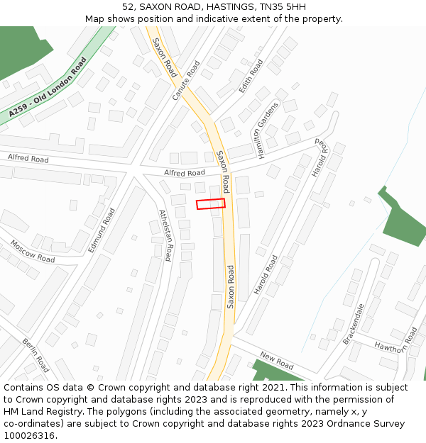 52, SAXON ROAD, HASTINGS, TN35 5HH: Location map and indicative extent of plot