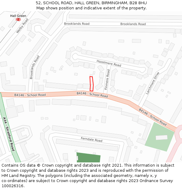 52, SCHOOL ROAD, HALL GREEN, BIRMINGHAM, B28 8HU: Location map and indicative extent of plot