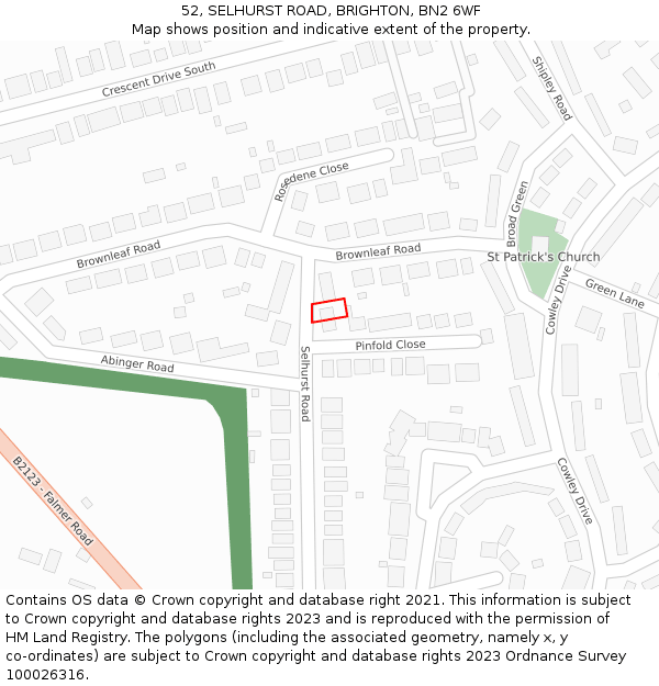 52, SELHURST ROAD, BRIGHTON, BN2 6WF: Location map and indicative extent of plot