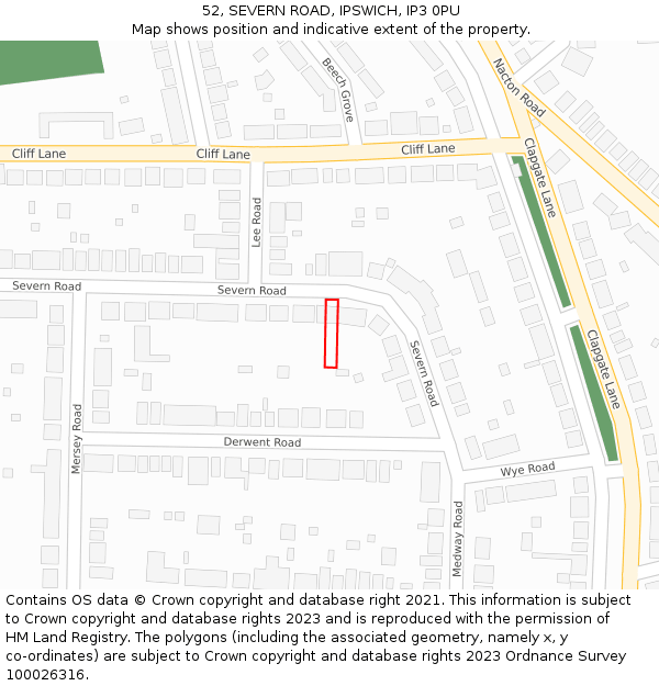 52, SEVERN ROAD, IPSWICH, IP3 0PU: Location map and indicative extent of plot