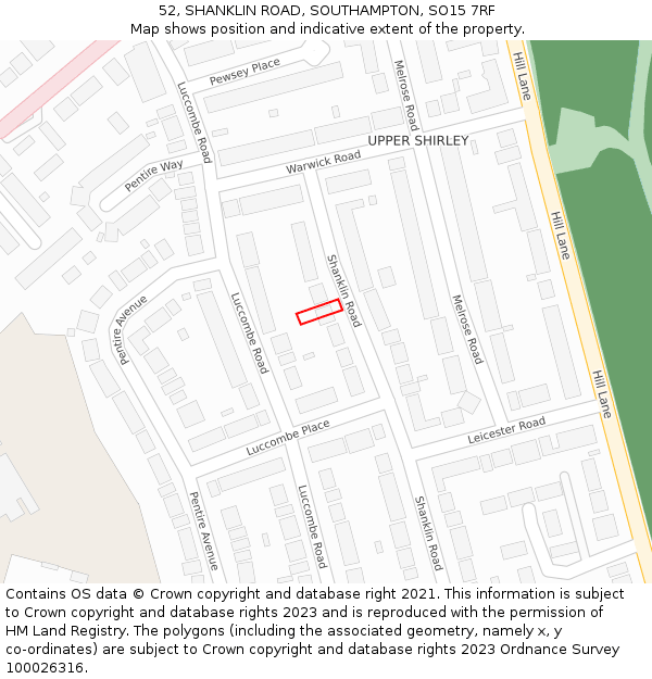 52, SHANKLIN ROAD, SOUTHAMPTON, SO15 7RF: Location map and indicative extent of plot