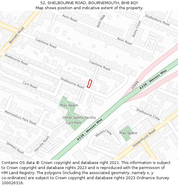 52, SHELBOURNE ROAD, BOURNEMOUTH, BH8 8QY: Location map and indicative extent of plot