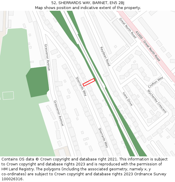 52, SHERRARDS WAY, BARNET, EN5 2BJ: Location map and indicative extent of plot