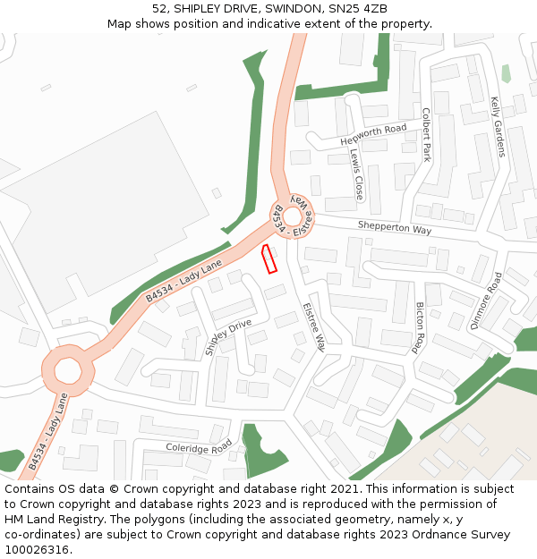 52, SHIPLEY DRIVE, SWINDON, SN25 4ZB: Location map and indicative extent of plot