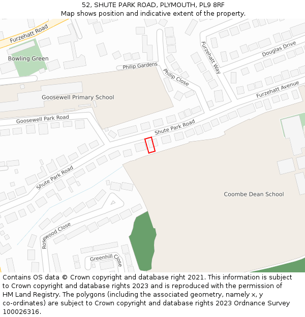 52, SHUTE PARK ROAD, PLYMOUTH, PL9 8RF: Location map and indicative extent of plot