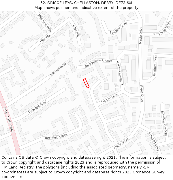 52, SIMCOE LEYS, CHELLASTON, DERBY, DE73 6XL: Location map and indicative extent of plot