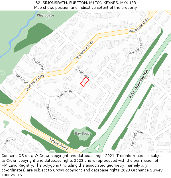 52, SIMONSBATH, FURZTON, MILTON KEYNES, MK4 1ER: Location map and indicative extent of plot