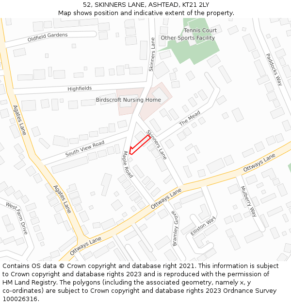 52, SKINNERS LANE, ASHTEAD, KT21 2LY: Location map and indicative extent of plot