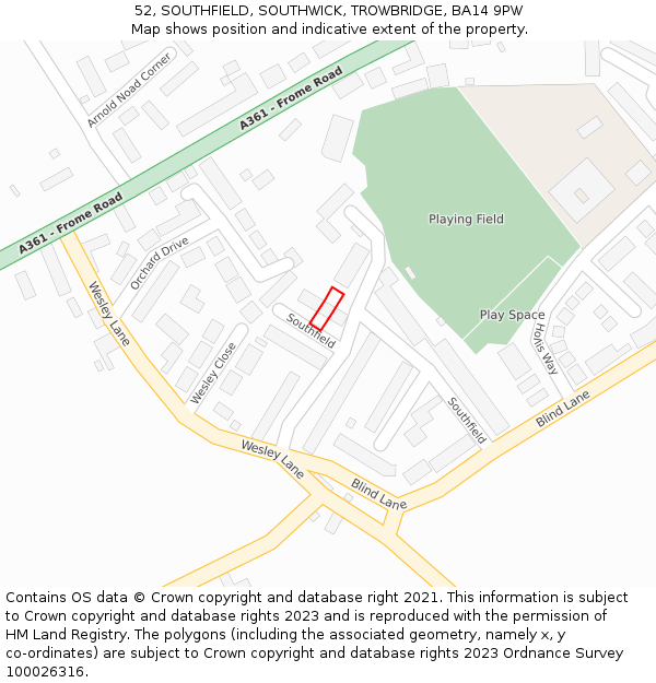 52, SOUTHFIELD, SOUTHWICK, TROWBRIDGE, BA14 9PW: Location map and indicative extent of plot