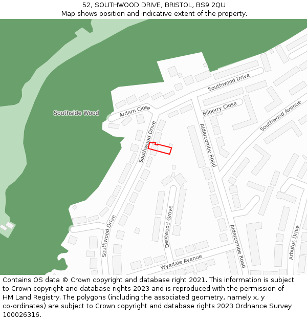 52, SOUTHWOOD DRIVE, BRISTOL, BS9 2QU: Location map and indicative extent of plot