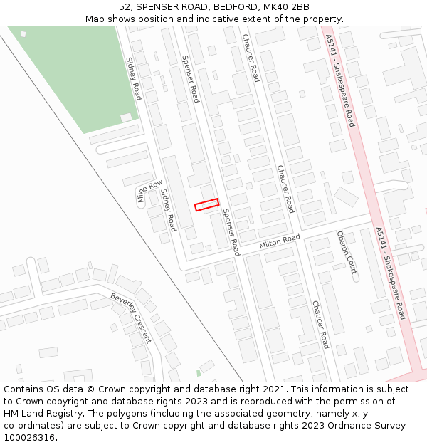 52, SPENSER ROAD, BEDFORD, MK40 2BB: Location map and indicative extent of plot