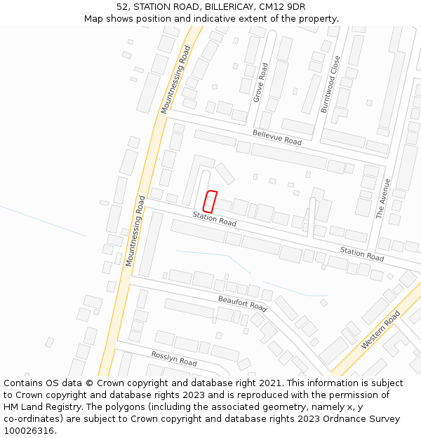 52, STATION ROAD, BILLERICAY, CM12 9DR: Location map and indicative extent of plot