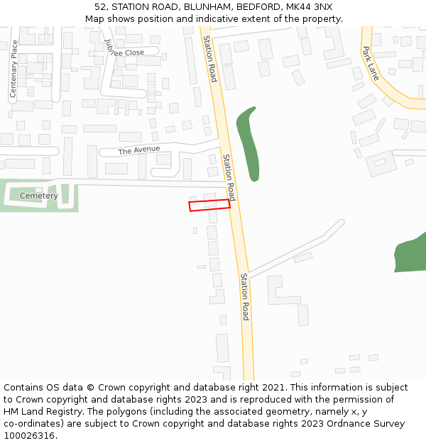52, STATION ROAD, BLUNHAM, BEDFORD, MK44 3NX: Location map and indicative extent of plot