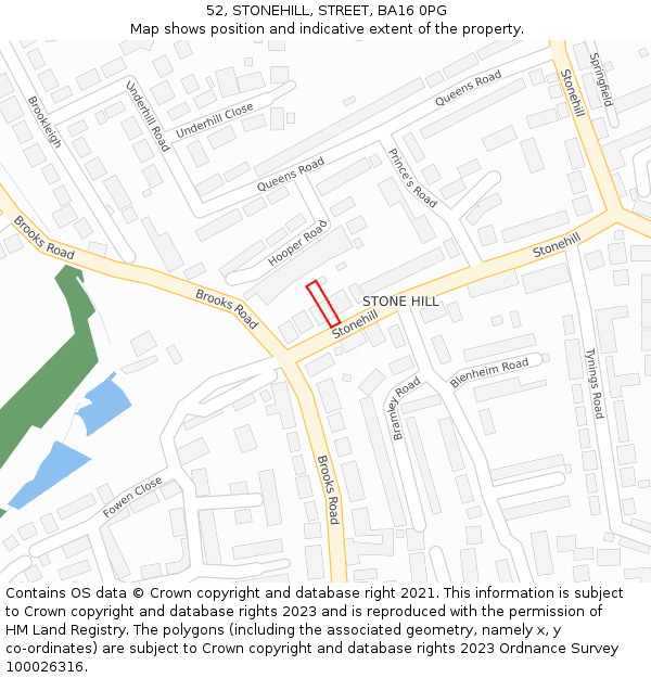 52, STONEHILL, STREET, BA16 0PG: Location map and indicative extent of plot