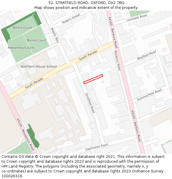 52, STRATFIELD ROAD, OXFORD, OX2 7BQ: Location map and indicative extent of plot