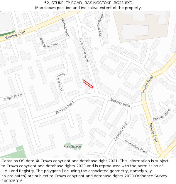 52, STUKELEY ROAD, BASINGSTOKE, RG21 8XD: Location map and indicative extent of plot