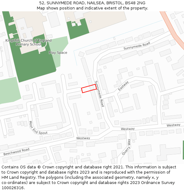 52, SUNNYMEDE ROAD, NAILSEA, BRISTOL, BS48 2NG: Location map and indicative extent of plot