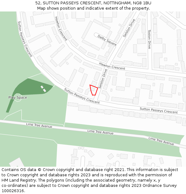 52, SUTTON PASSEYS CRESCENT, NOTTINGHAM, NG8 1BU: Location map and indicative extent of plot