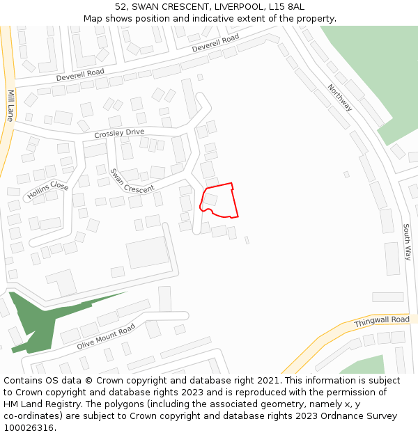 52, SWAN CRESCENT, LIVERPOOL, L15 8AL: Location map and indicative extent of plot