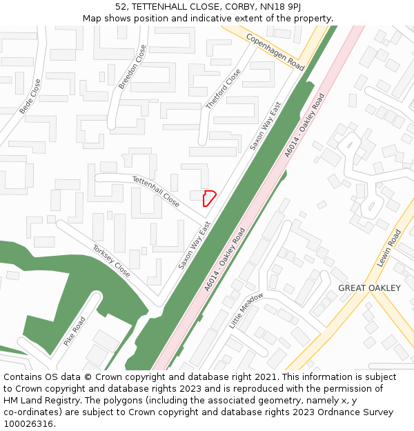 52, TETTENHALL CLOSE, CORBY, NN18 9PJ: Location map and indicative extent of plot