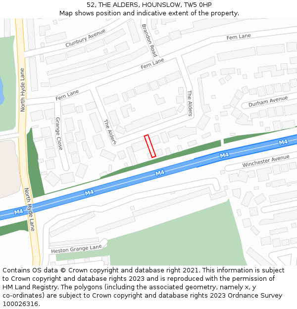 52, THE ALDERS, HOUNSLOW, TW5 0HP: Location map and indicative extent of plot