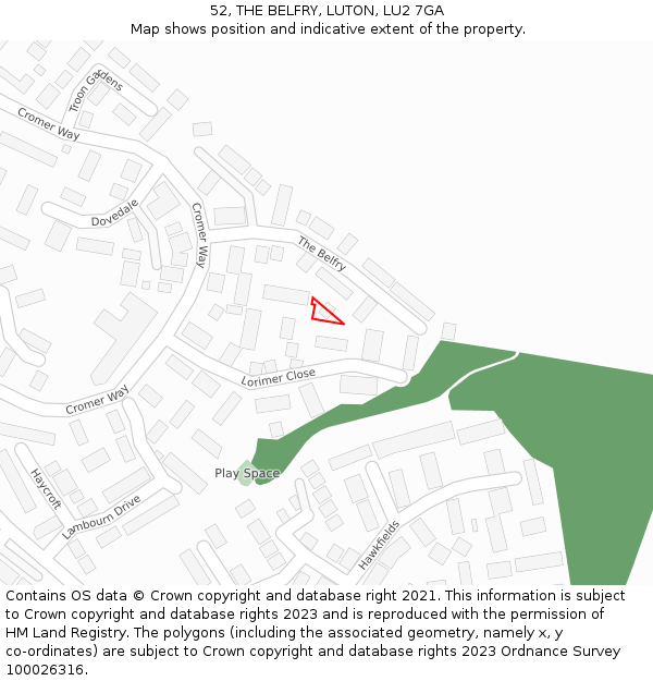 52, THE BELFRY, LUTON, LU2 7GA: Location map and indicative extent of plot